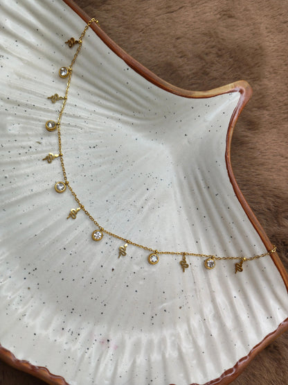Golden Crystal Snake Charm Necklace