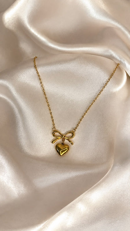 Golden Heart Bow Pendant