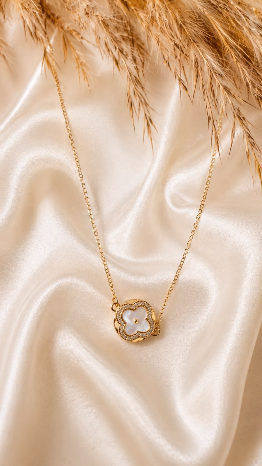 Pearl Clover Charm Necklace.