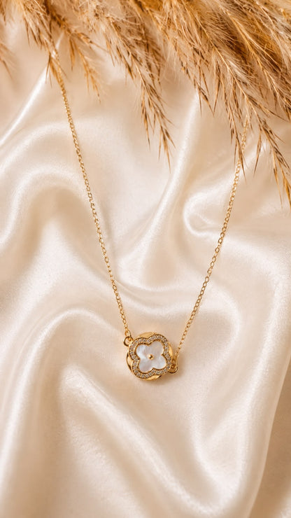 Pearl Clover Charm Necklace.
