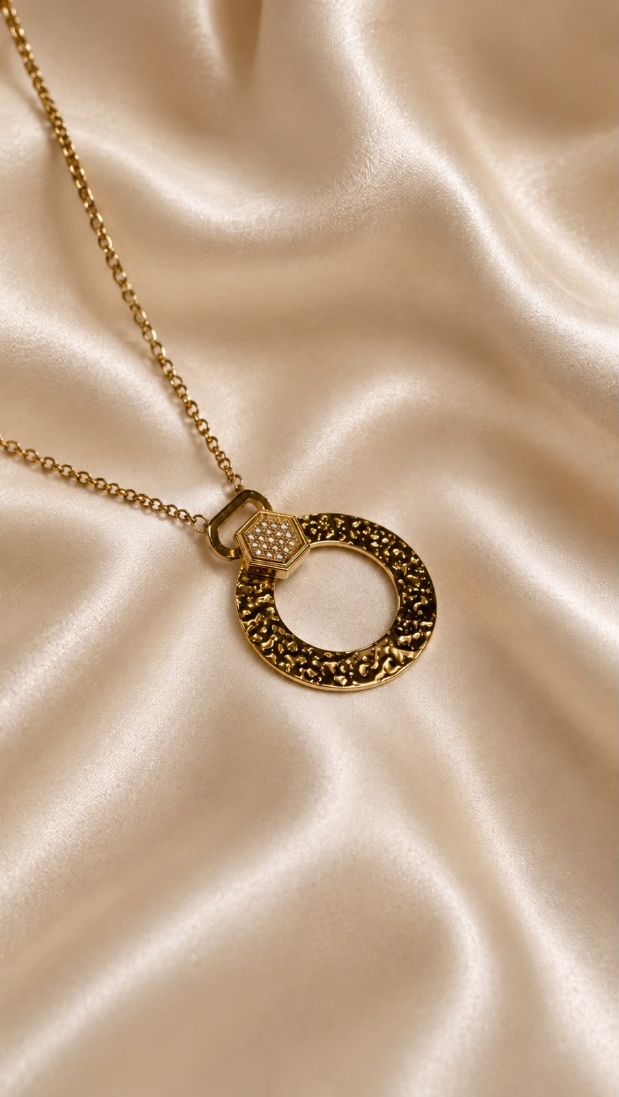 Celestial Halo Textured Pendant Necklace