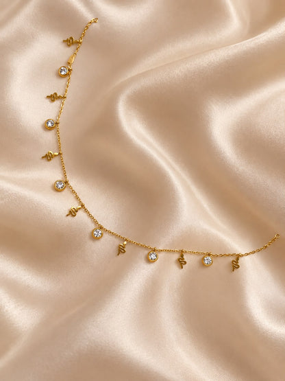 Golden Crystal Snake Charm Necklace