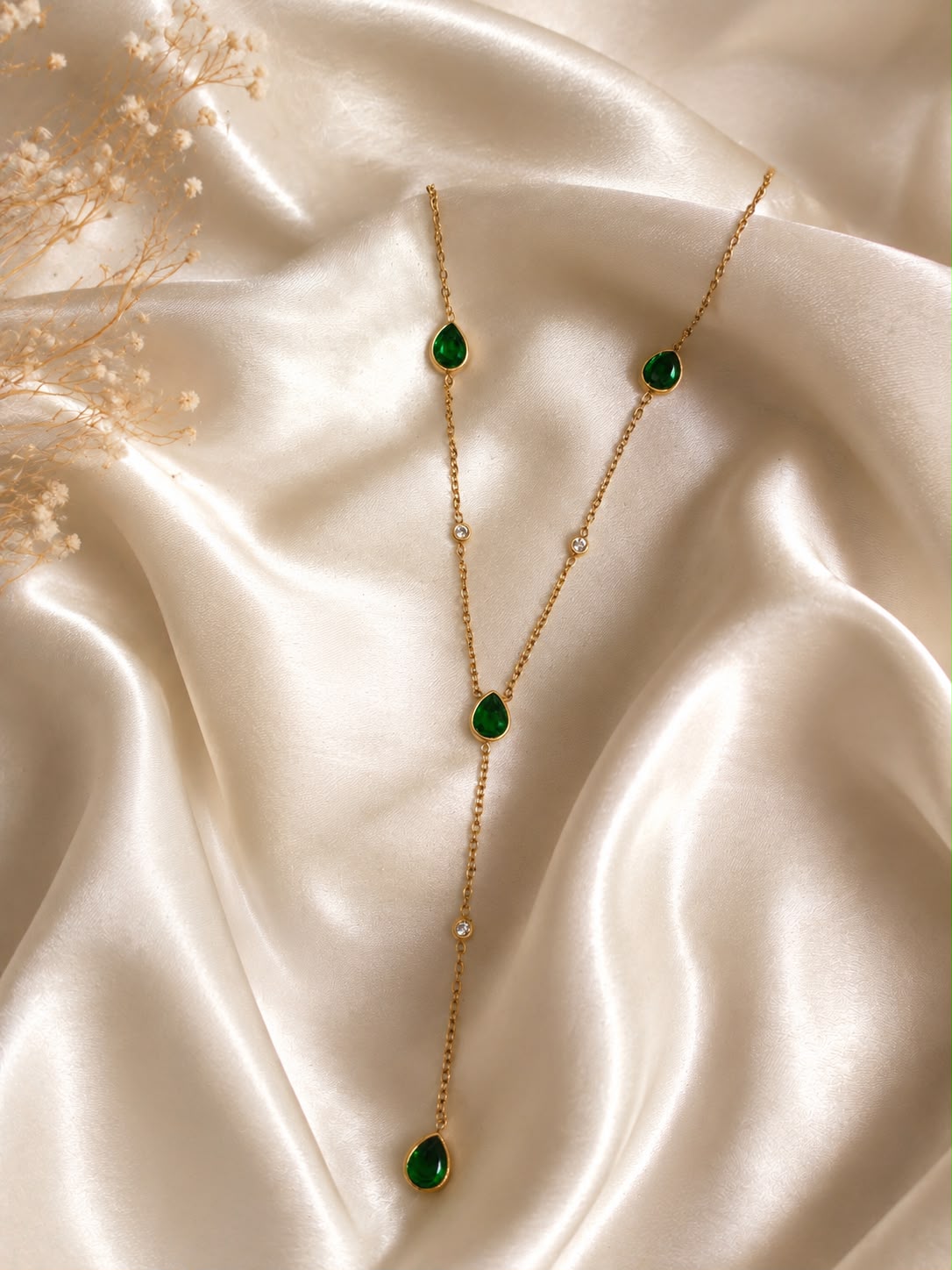 Emerald Teardrop Y-Layer Necklace