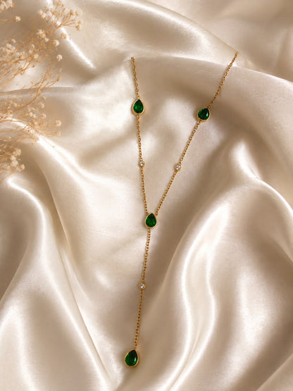 Emerald Teardrop Y-Layer Necklace