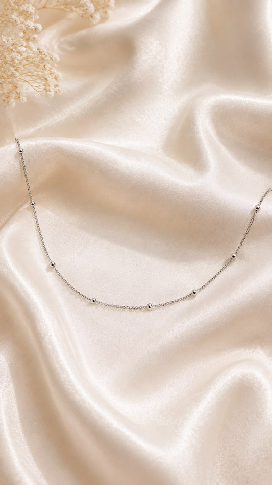 Silver Beaded Dainty Necklace