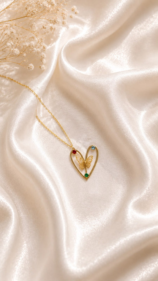 Butterfly Heart Crystal Necklace