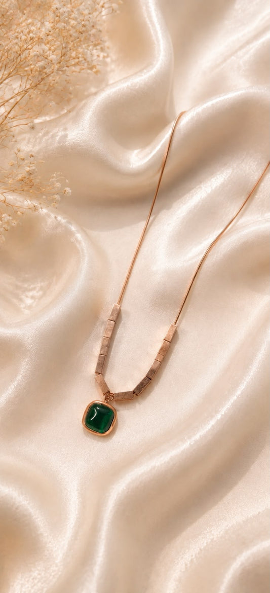 Emerald Rose Gold Bar Necklace