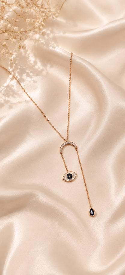 Evil Eye Pendant Necklace – Layered Blue Stone & Crystal Charm
