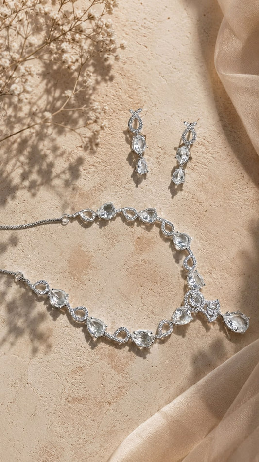 Crystal Teardrop Elegance Necklace Set