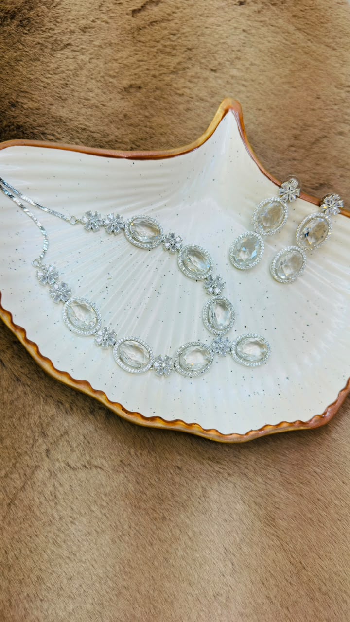 Celeste Crystal Oval Necklace Set