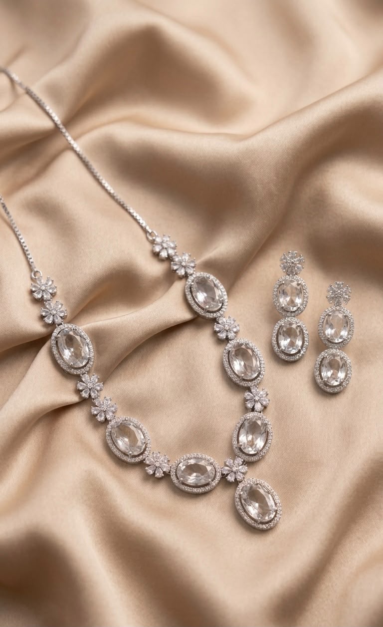 Celeste Crystal Oval Necklace Set
