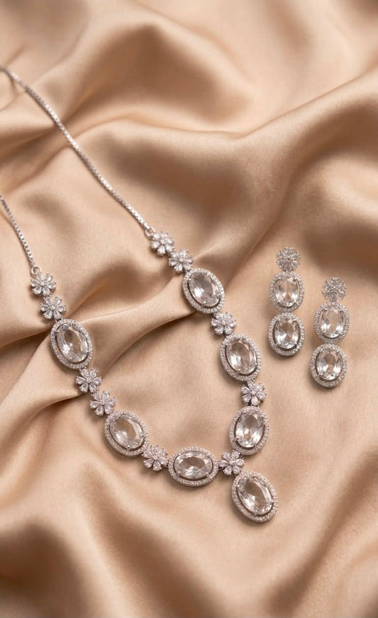 Celeste Crystal Oval Necklace Set