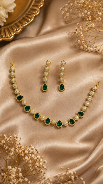 Emerald Bloom Tennis Necklace Set