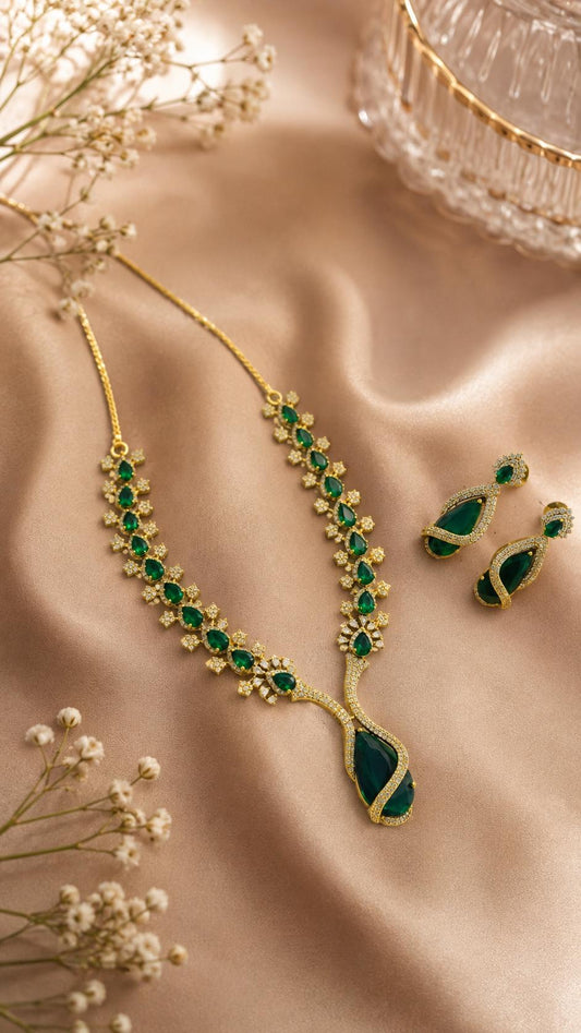 Emerald Vine Teardrop Necklace Set