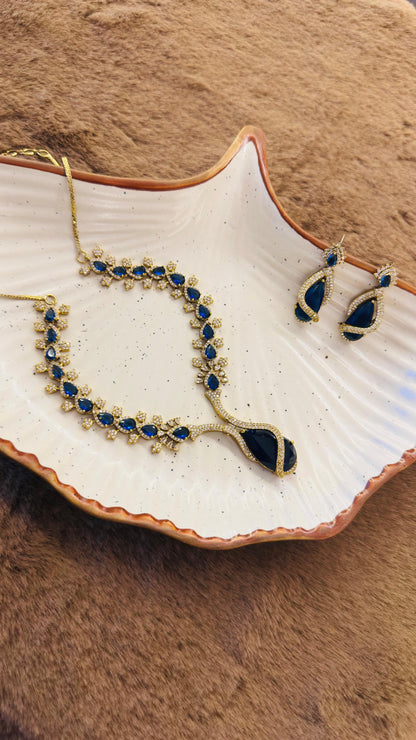 Midnight Blue Teardrop Vine Necklace Set