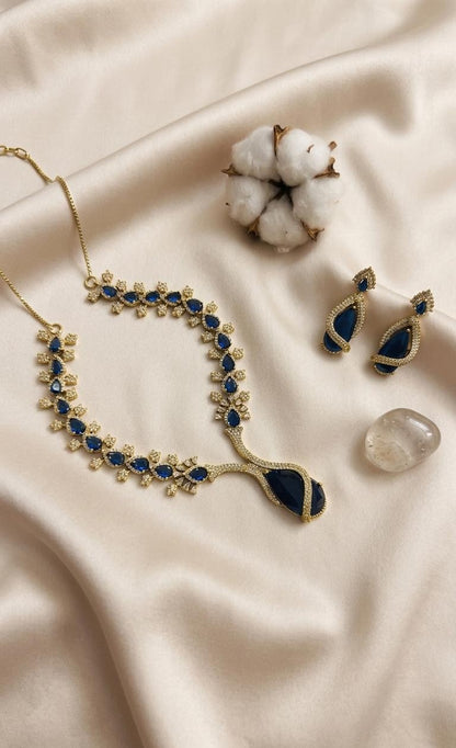 Midnight Blue Teardrop Vine Necklace Set
