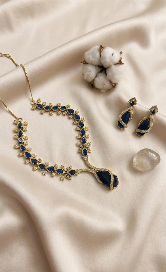 Midnight Blue Teardrop Vine Necklace Set