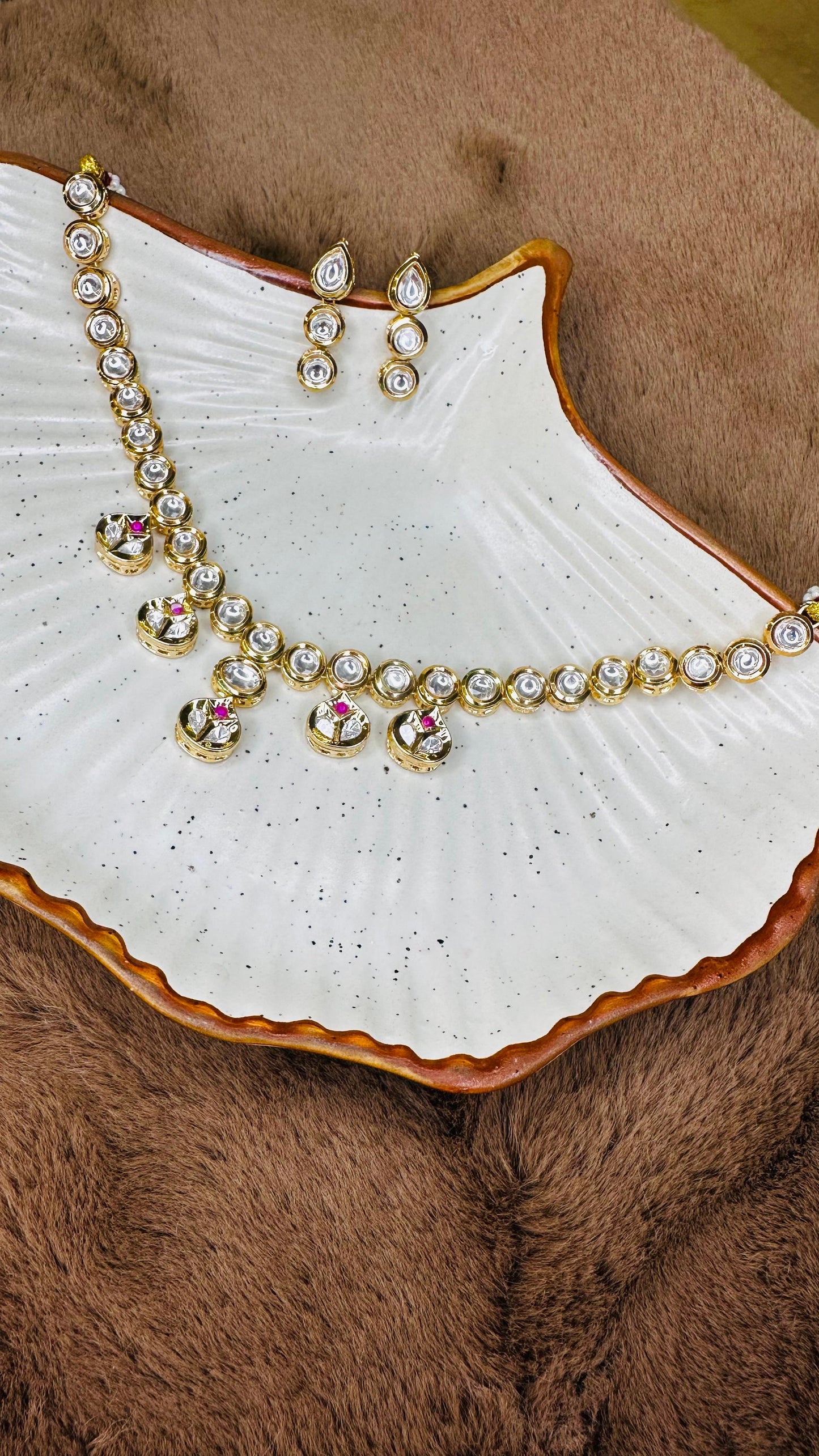 Crystal Halo Gold Necklace Set