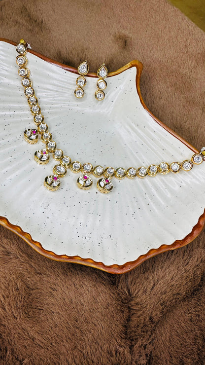 Crystal Halo Gold Necklace Set