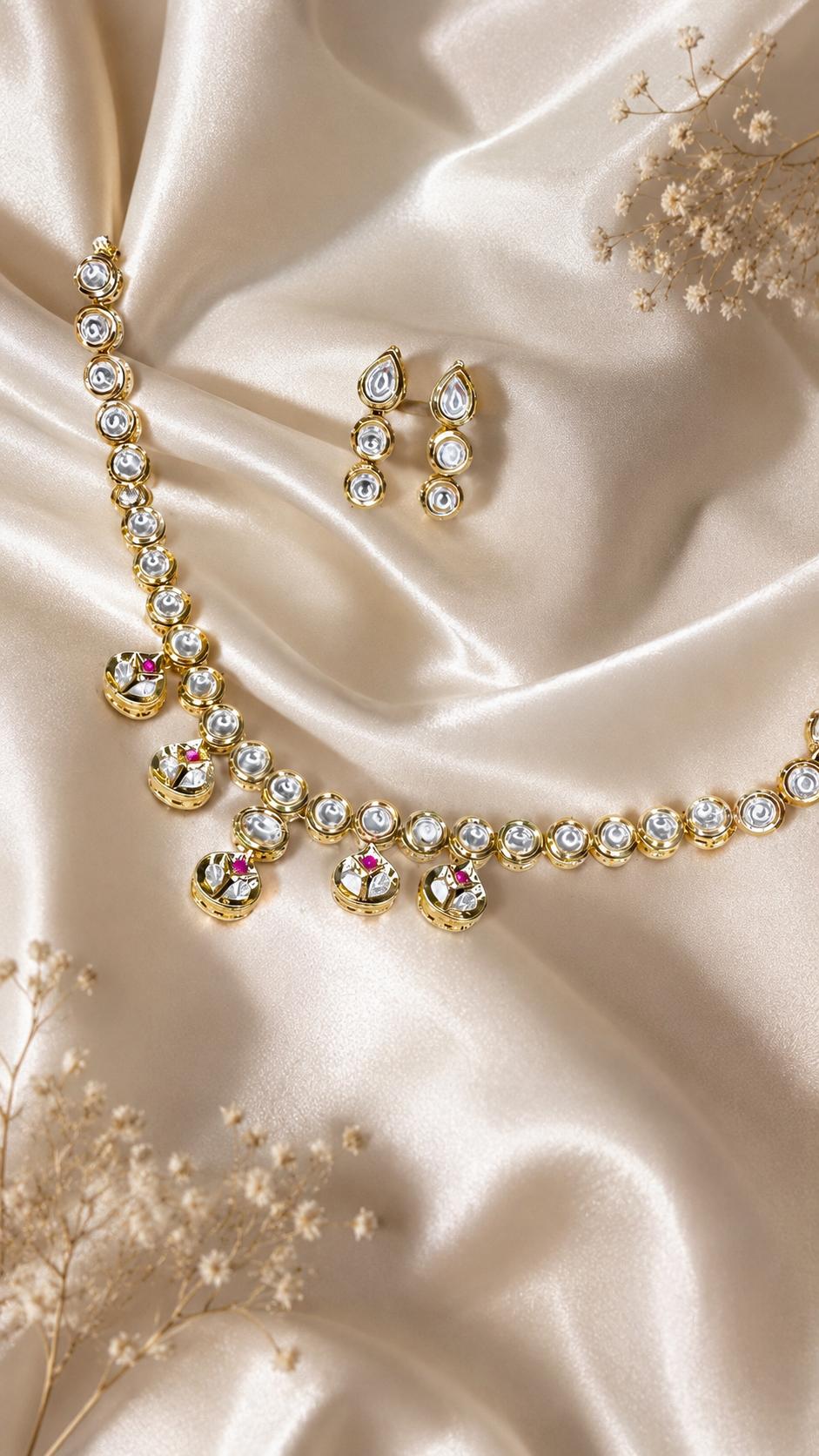 Crystal Halo Gold Necklace Set