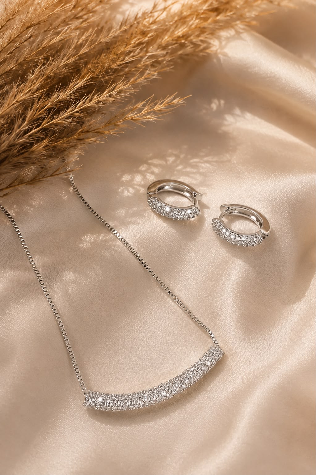 Silver Luxe Curve Necklace  Earring Set