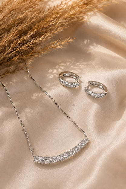 Silver Luxe Curve Necklace  Earring Set