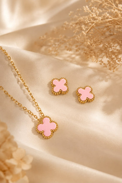 Rosé Clover Charm Necklace Set