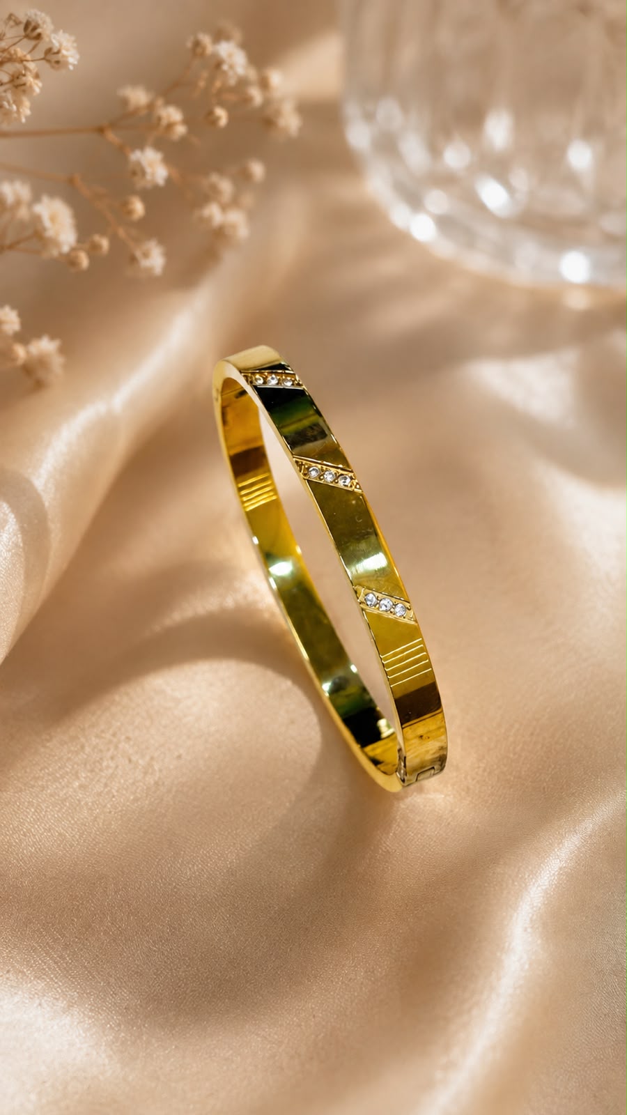Golden Crystal Line Bangle Bracelet