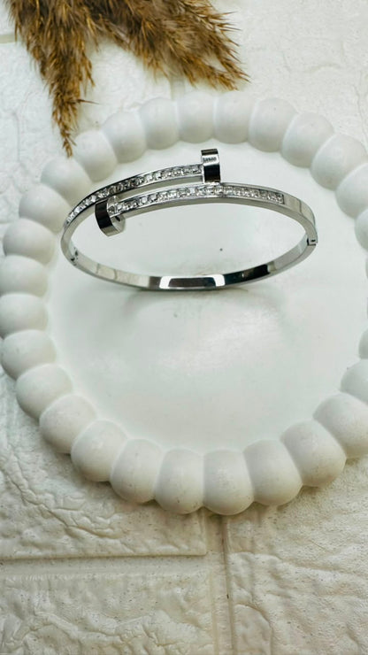 Silver Crystal Arc Bangle Bracelet