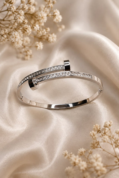 Silver Crystal Arc Bangle Bracelet