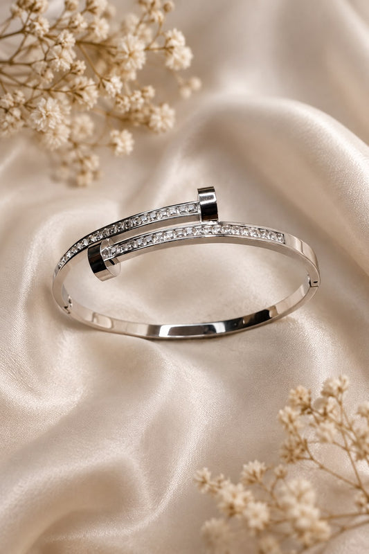 Silver Crystal Arc Bangle Bracelet