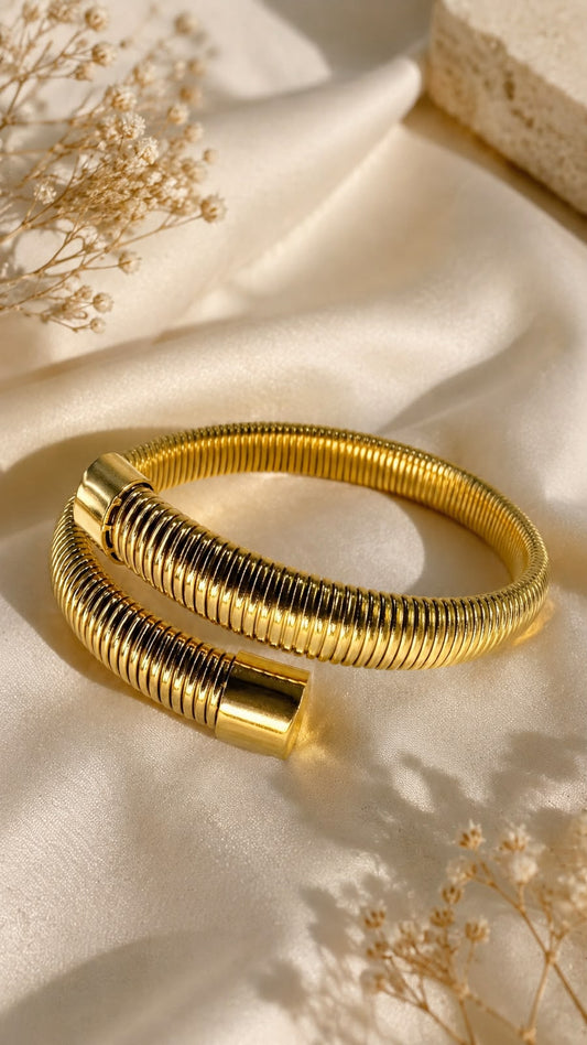 Golden Ribbed Coil Bangle Bracelet