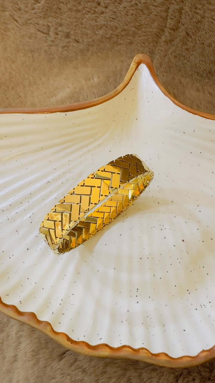 Golden Herringbone Luxe Bangle Bracelet