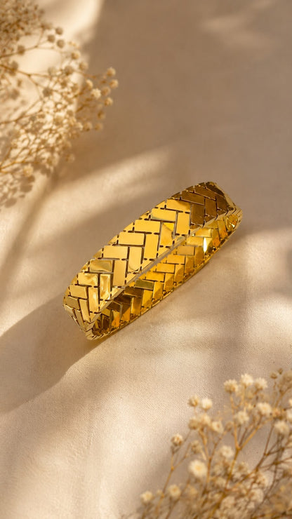 Golden Herringbone Luxe Bangle Bracelet