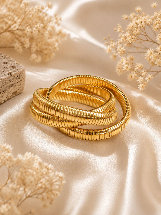 Hey Bae Triple Coil Chunky Gold Bracelet for Women – Anti-Tarnish | Hey Bae