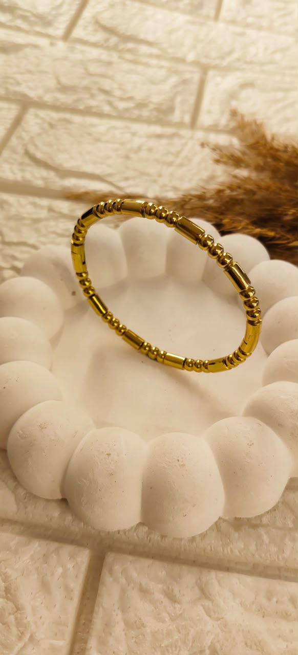 Golden Beaded Harmony Bangle Bracelet