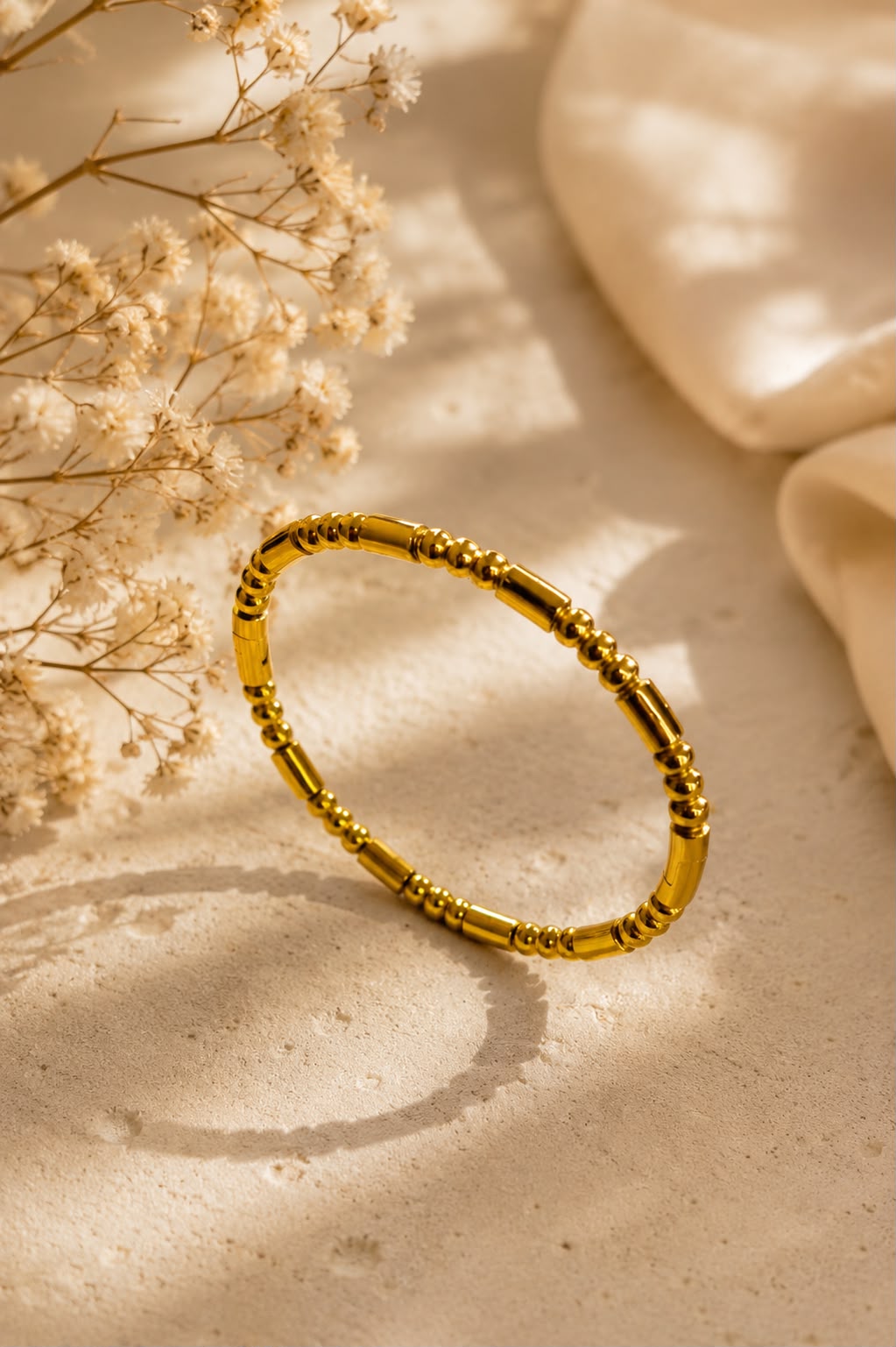 Golden Beaded Harmony Bangle Bracelet