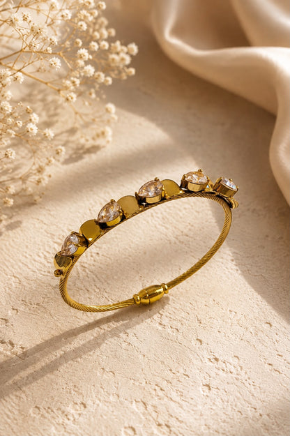 Golden Crystal Luxe Cuff Bangle Bracelet