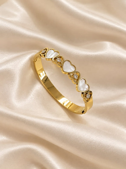 Elara Pearl Heart Bangle Bracelet