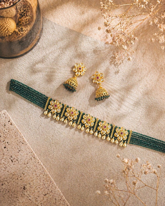 Hey Bae Zariya Emerald Beaded Choker Set