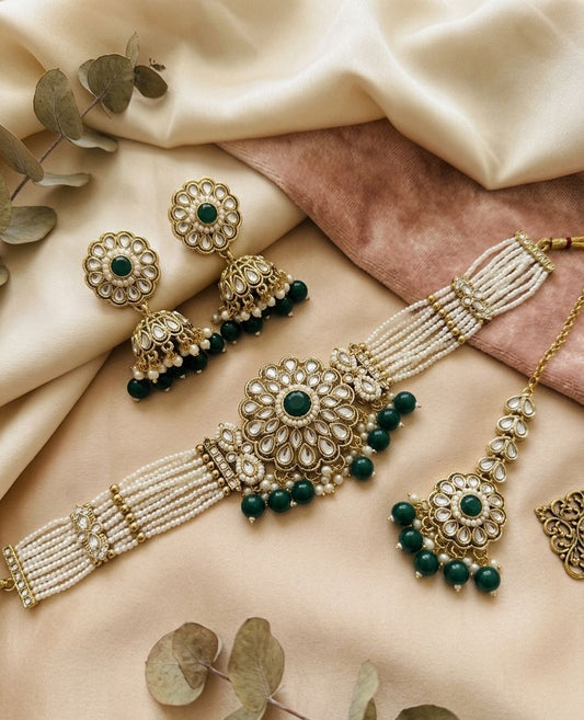 Hey Bae Choker Pearl Necklace Set with Earrings – Handcrafted Ethnic Gold Plated Bridal Jewelry
