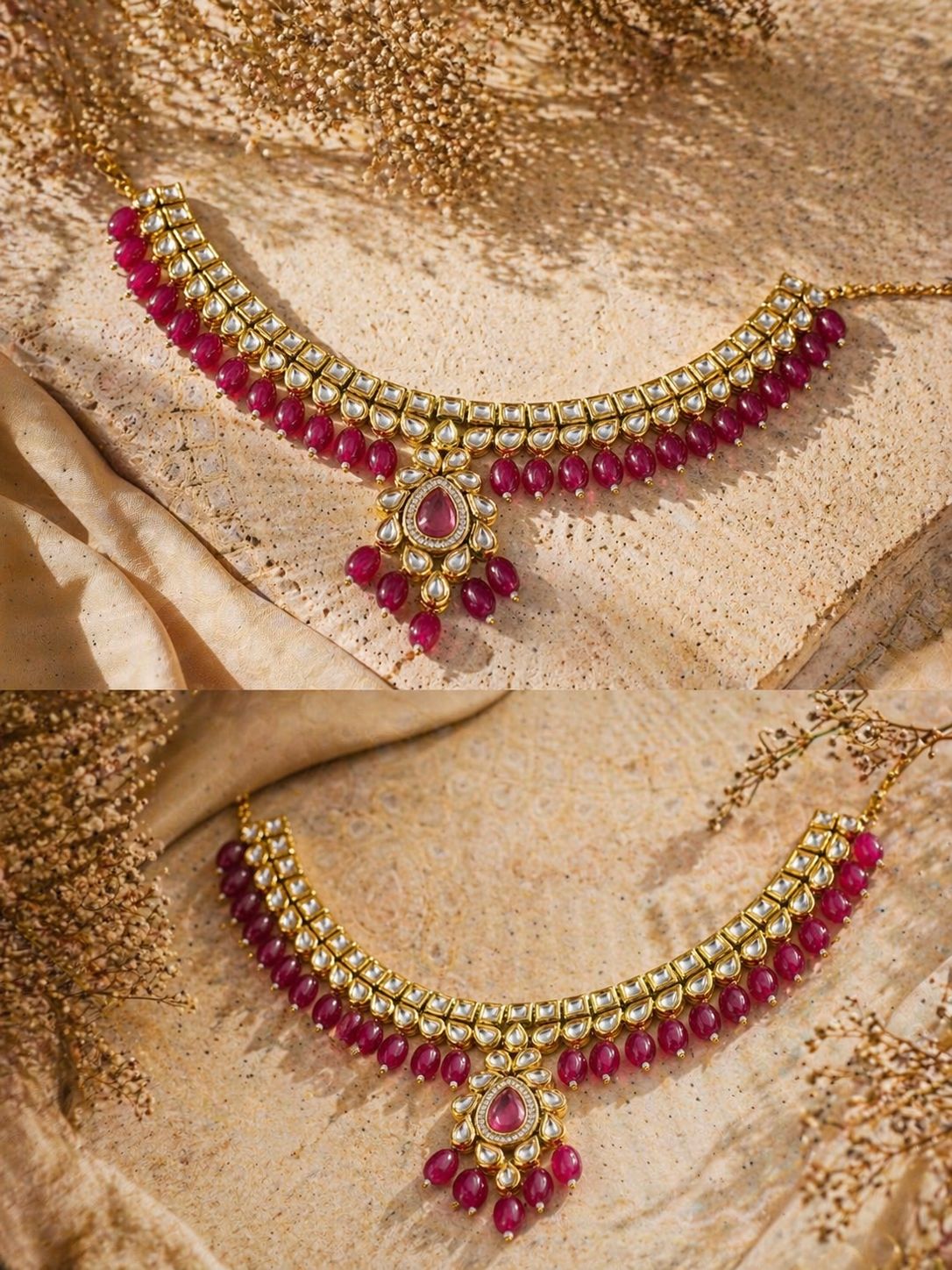 Hey Bae Blush Pink Kundan Bridal Choker Necklace Set with Earrings & Maang Tikka – Gold Plated Jewelry