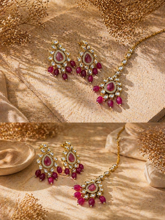 Hey Bae Blush Pink Kundan Bridal Choker Necklace Set with Earrings & Maang Tikka – Gold Plated Jewelry