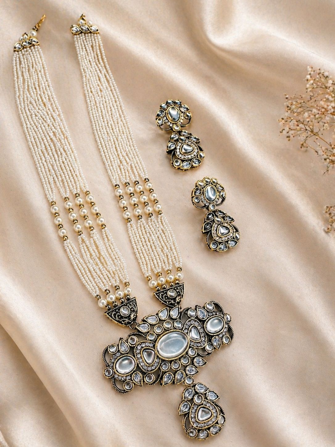 Hey Bae Pearl Necklace Set with Earrings – Handcrafted Ethnic Gold Plated Bridal Jewelry