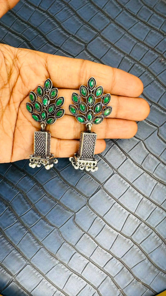 Big Oxidised German Silver Drop Earrings – Pearl Fringe Statement