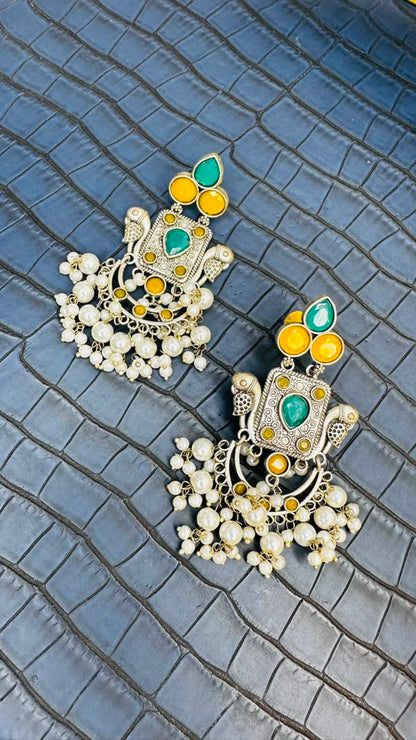 Oxidised Stone Earrings – Antique Ethnic Jhumkas