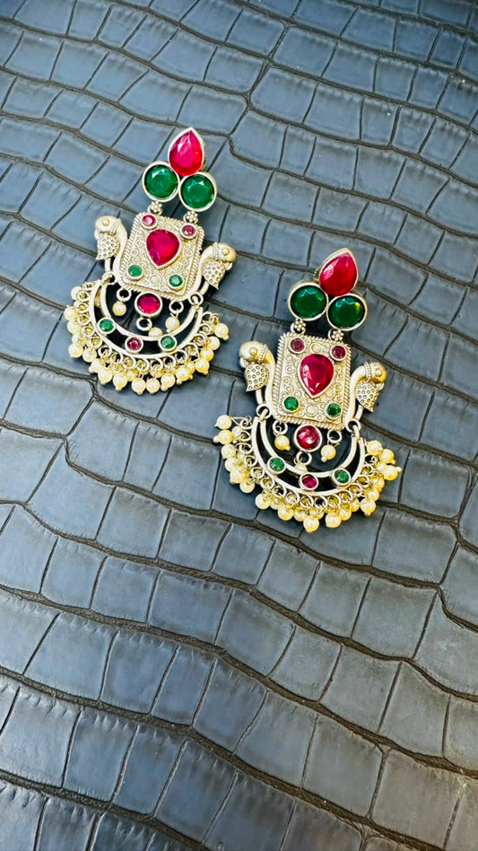 Oxidised Stone Earrings – Antique Ethnic Jhumkas