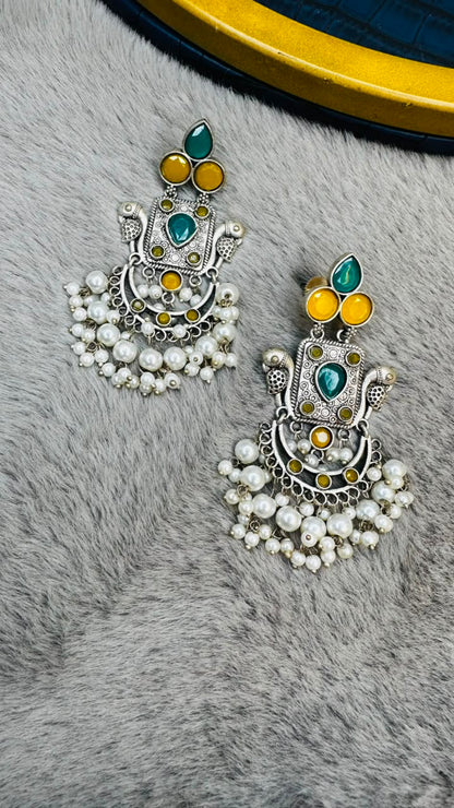 Oxidised Stone Earrings – Antique Ethnic Jhumkas