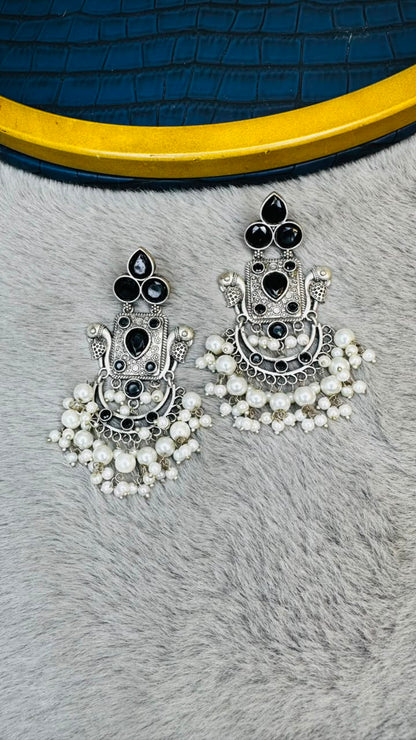 Oxidised Stone Earrings – Antique Ethnic Jhumkas