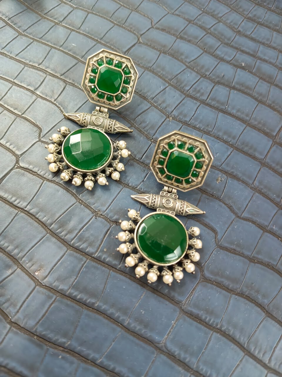 Oxidised Pink Round Drop Earrings – Antique Silver Statement Jhumkas